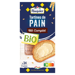PASQUIER Tostadas de Pan de Trigo Integral Bio, caja de 24 rebanadas