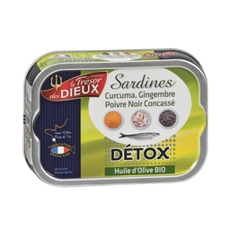 LE TRESOR DES DIEUX Sardinhas curcuma gengibre pimenta preta detox azeite 115 g