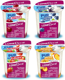 LÜNEBEST pur auf frucht sortiersteige 3,5% fett becher 150g, 20 pcs