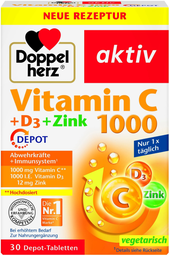 DOPPELHERZ Vitamin C 1000 + Vitamin D3 + Zink 30 Tabletten