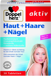 DOPPELHERZ Haut + Haare + Naegel + Kollagen + Q 10 + Hyaluron + Biotin + Kieselerde 30 Tabletten 21.4g