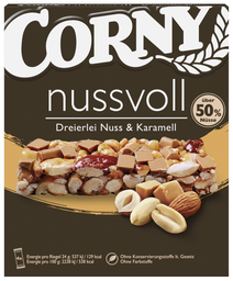 CORNY Barrita de cereales Nussvoll Dreierlei Nuss & Karamell 96g