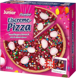 PLOMBIR Junior Eiscreme-Pizza Vanillegeschmack Mit Erdbeersauce 500 g