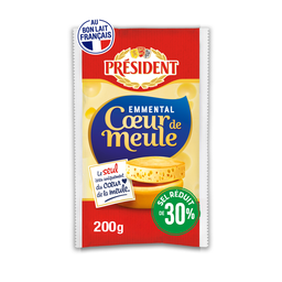 PRESIDENT Queijo Emmental Cœur De Meule Tenro E Frutado Reduzido Em Sal 30% 200g