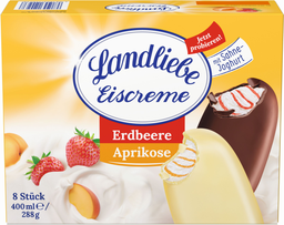 LANDLIEBE Stieleis Joghurt-Erbeer + Joghurt-Aprikose 8x50 ml