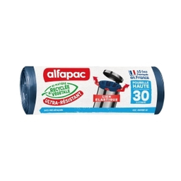 ALFAPAC Bolsa de Basura con Cierre Elástico Ultra-Resistente, Especial Cubo Alto 30 L - 15 bolsas