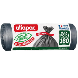 ALFAPAC Bolsas de basura maxi-poids recicladas con lazos tradicionales 160 L (x10)
