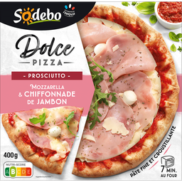 SODEBO Dolce pizza prosciutto, mozzarella & jambon 450 g
