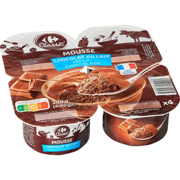 CARREFOUR CLASSIC Milk Chocolate Mousse 4 pots of 60 g