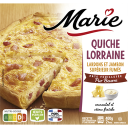 MARIE Quiche Lorraine Lardons et Jambon supérieur fumés Pâte feuilletée Pur Beurre 400 g