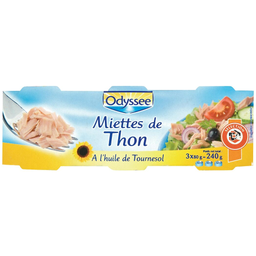 ODYSSÉE Tuna flakes in sunflower oil 3 x 80 g