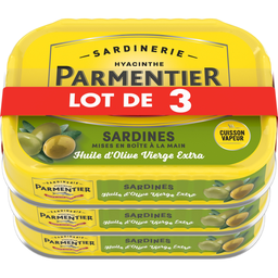 PARMENTIER Sardinas en aceite de oliva virgen extra lote de 3 latas de 135 g