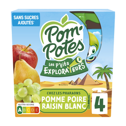 POM'POTES Fruit Dessert Les P'tits Explorateurs Les Pharaons Apple Pear White Grape 4x90g