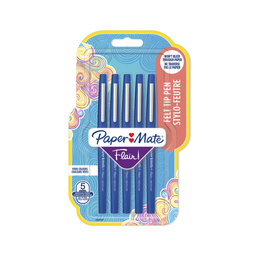 PAPERMATE Rotuladores de escritura Flair Original Punta de Nailon Azul, el paquete de 5
