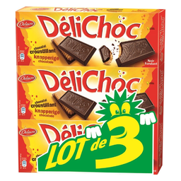 DELICHOC Biscuits sablés nappés chocolat noir 3x150 g