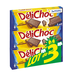 DELICHOC Biscuits sablés nappés chocolat au lait croustillant 3x150 g