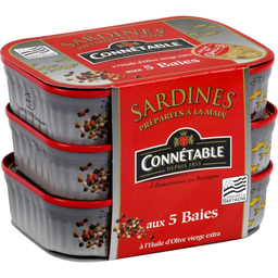 CONNETABLE Sardinhas em azeite virgem extra e 5 bagas 3 x 102 g