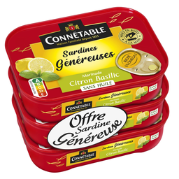 CONNETABLE Generous Sardines in Lemon-Basil marinade 3 cans of 140 g