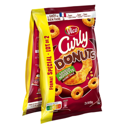 CURLY Biscuits soufflés donuts noisette sucré-salé lot de 2 2x100g