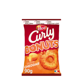CURLY Donuts Biscuits soufflés maïs et arachides saveur cheddar 90 g