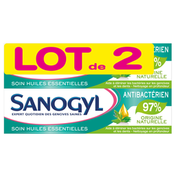 SANOGYL Pasta de dientes Cuidado Antibacteriano Aceites Esenciales, lote de 2 tubos de 75 ml
