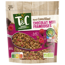 TERRES ET CEREALES Muesli Croustillant Chocolat Noir Framboises Bio TERRES ET CEREALES