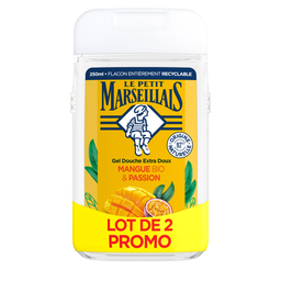 LE PETIT MARSEILLAIS Gel de ducha extra suave mango bio y maracuyá, lote de 2 x 250 ml