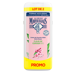 LE PETIT MARSEILLAIS Crema de ducha Extra Suave Flor de Cerezo Bio 2 frascos de 650 ml