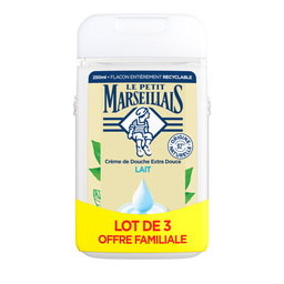LE PETIT MARSEILLAIS Crema de ducha extra suave de leche, lote de 3 frascos de 250 ml