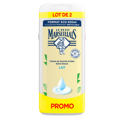 LE PETIT MARSEILLAIS Crema de ducha y baño extra suave leche 2x650ml