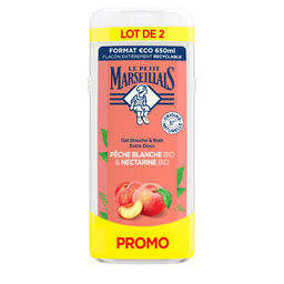 LE PETIT MARSEILLAIS Gel de Ducha Extra Suave Melocotón Blanco y Nectarina Bio 2 frascos de 650 ml