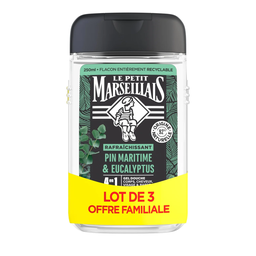 LE PETIT MARSEILLAIS Gel de Ducha Hombre Refrescante Pino Marítimo y Eucalipto 3x250ml
