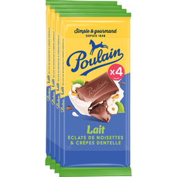 POULAIN Tablete de chocolate de leite com avelãs e crepes dentelle 4 x 95 g