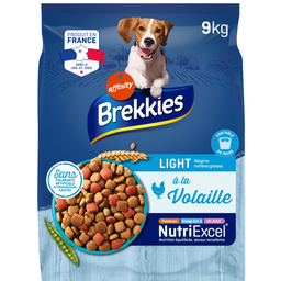 BREKKIES Croquettes Pour Chien Adulte Light Digestion Facile Volaille 9 kg