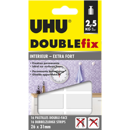 UHU Doublefix Interior Invisível Extra Forte Pastilhas Adesivas Dupla Face, 16 Pastilhas