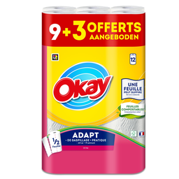 OKAY Adapt' Rolo de cozinha branco meias folhas 12 rolos