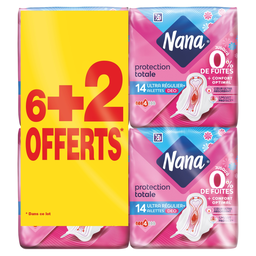 NANA Serviettes Hygiéniques avec Ailettes Normal Plus Deo Fresh V-Protection, le lot de 8 packs