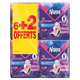 NANA Serviettes Hygiéniques Ultra Large Goodnight, lot de 8x10