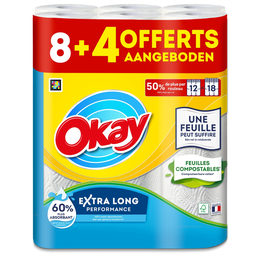OKAY Papel de cozinha XXL branco 1,8m 8+4 rolos