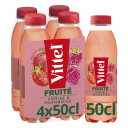 VITTEL Agua mineral natural con sabor a fresa y frambuesa 4 x 50 cl