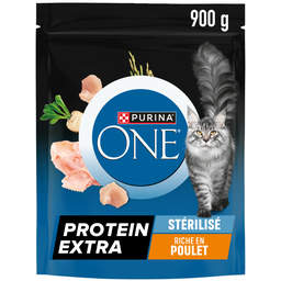 PURINA ONE Protein extra Croquettes au poulet pour chat adulte stérilisé 900 g