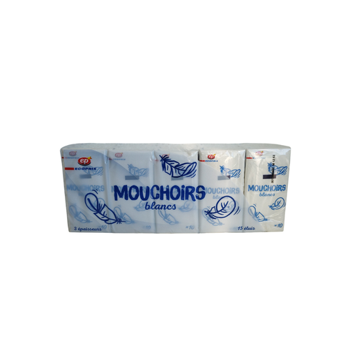[3258565670177] ETUI DE 15X10 MOUCHOIRS BLANC 3PLIS ECO PRIX*
