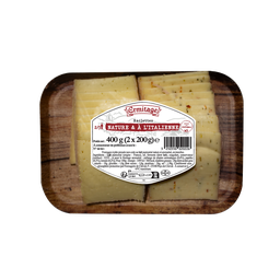 ERMITAGE Fromage à raclette nature et à l'italienne 2/3 parts 2x200g