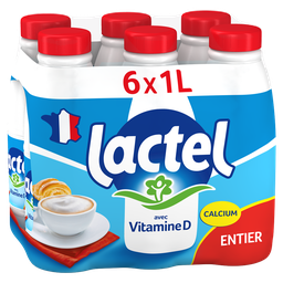 LACTEL Leite inteiro 3,6% mg vitamina D 6x1L