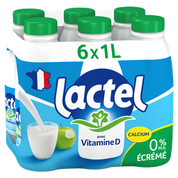 LACTEL Leite magro UHT 6 garrafas de 1 L