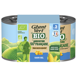 GEANT VERT Milho Doce Bio Sem Sal Sem Açúcar Adicionado 2 x 140 g