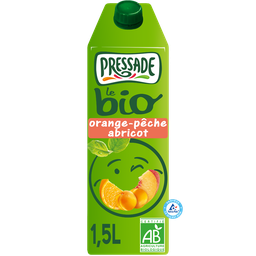 PRESSADE Nectar bio d'orange, pêche et abricot brique 1,5 litre