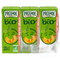 PRESSADE Nectar orange pêche abricot bio sans pulpe briquettes 6x20 cl