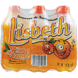 LISBETH Eau de source aromatisée pêche orange 6 x 33 cl