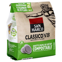 SAN MARCO Café em monodoses compatíveis SENSEO Bio Classico n°8, caixa de 36 monodoses